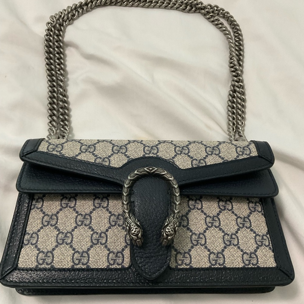 Gucci Dionysus Small Gg Supreme Canvas & Leather Shoulder Bag, Beige/Blue